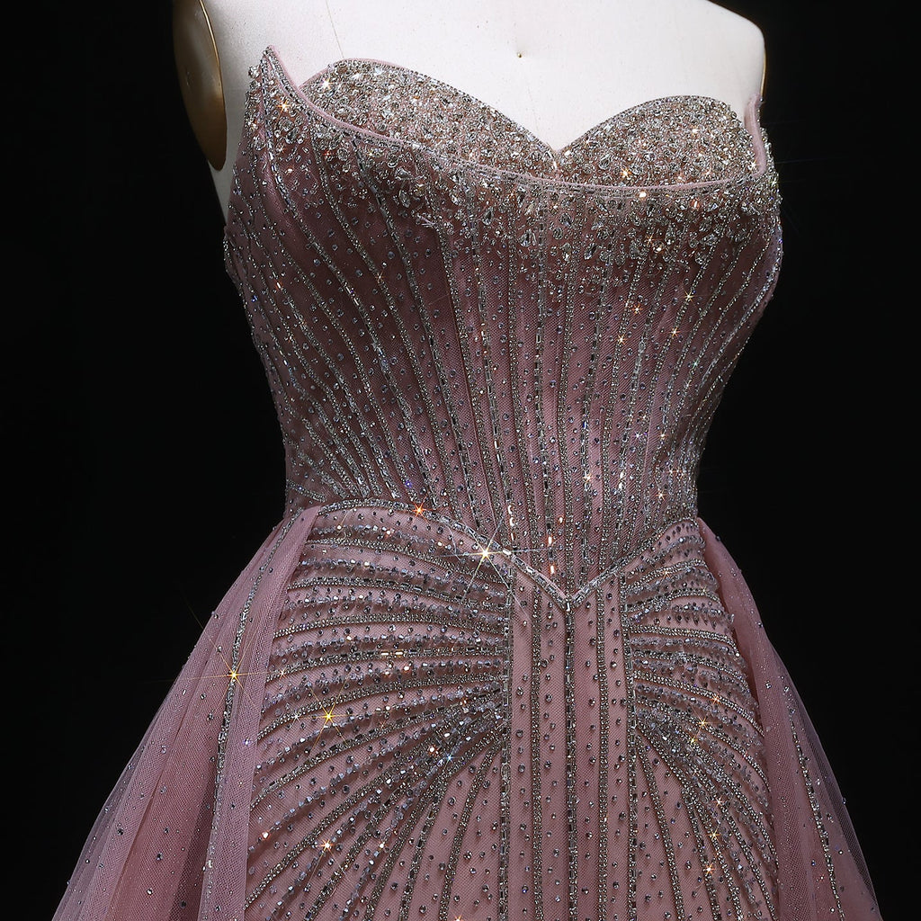 Luxury Beaded Champagne Evening Dress with Overskirt SS360