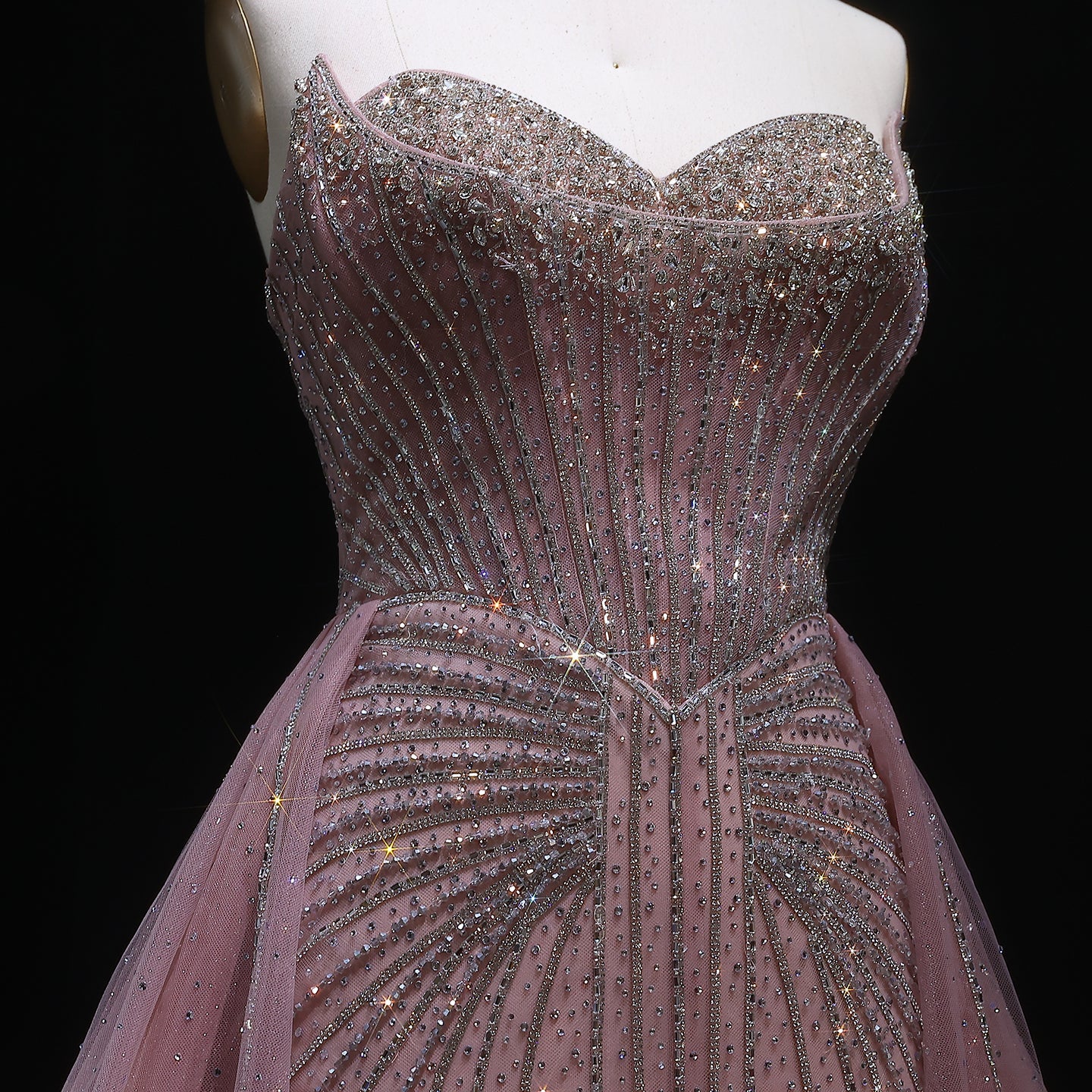 Luxury Beaded Champagne Evening Dress with Overskirt SS360