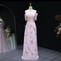 Elegant Pink 3D Flowers Off Shoulder Evening dress SF313