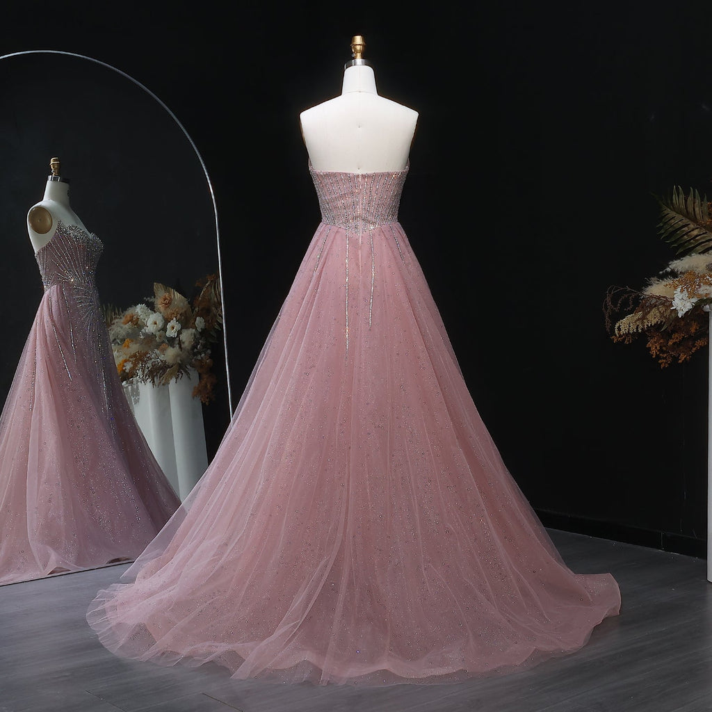 Luxury Beaded Champagne Evening Dress with Overskirt SS360