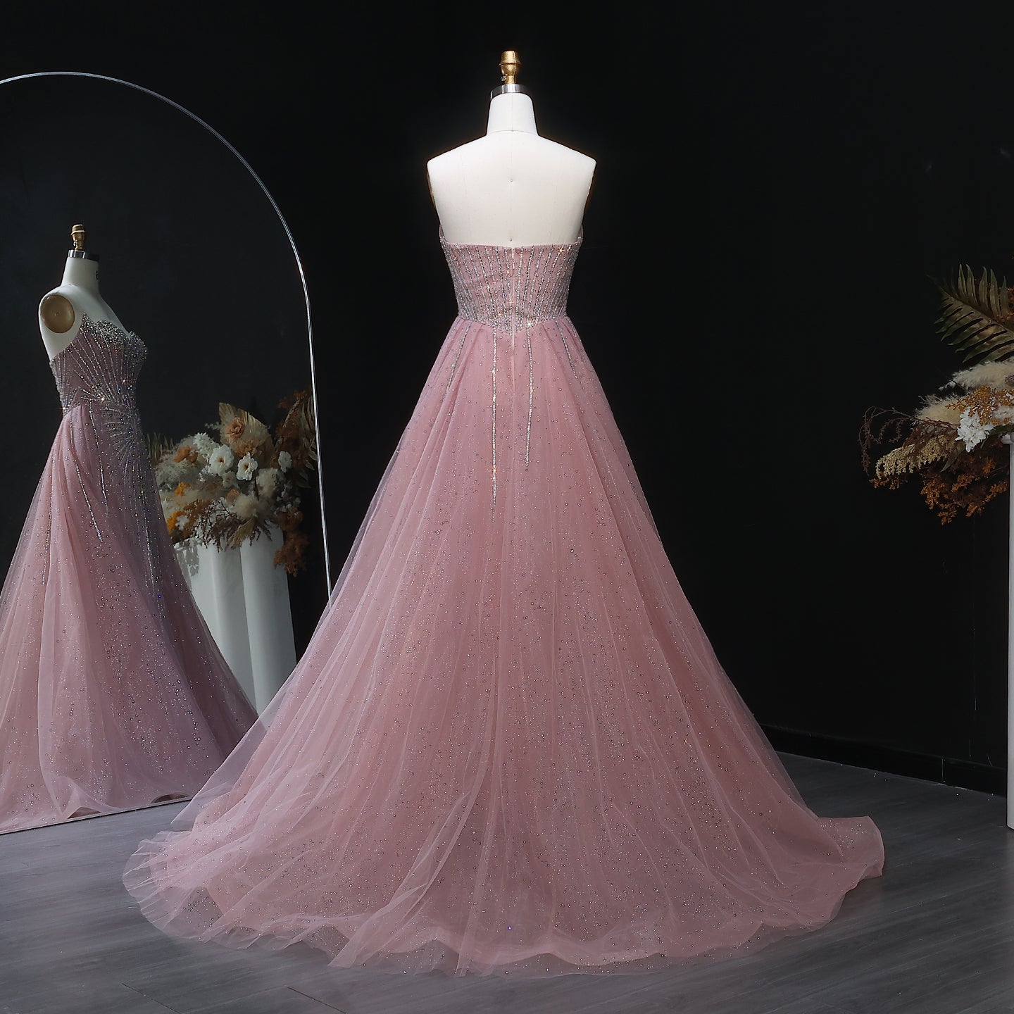 Luxury Beaded Champagne Evening Dress with Overskirt SS360