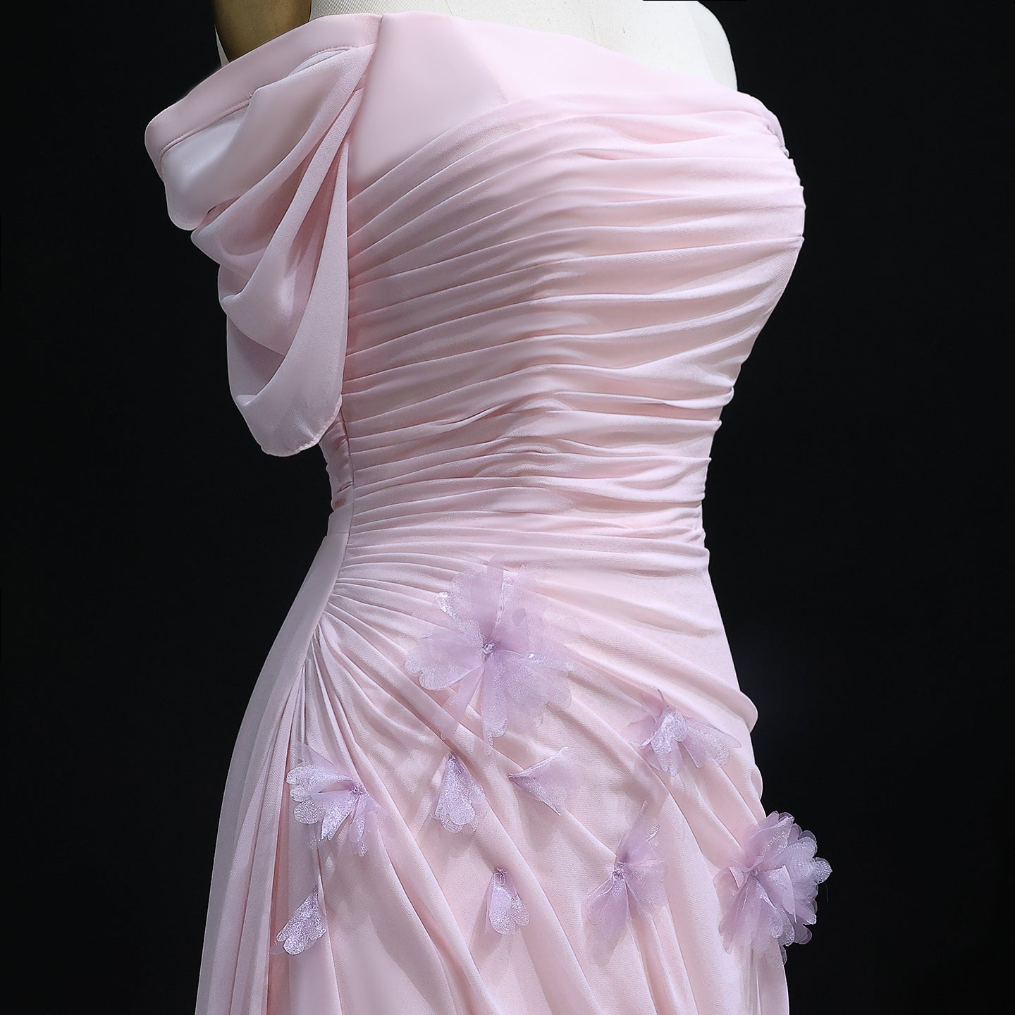 Elegant Pink 3D Flowers Off Shoulder Evening dress SF313