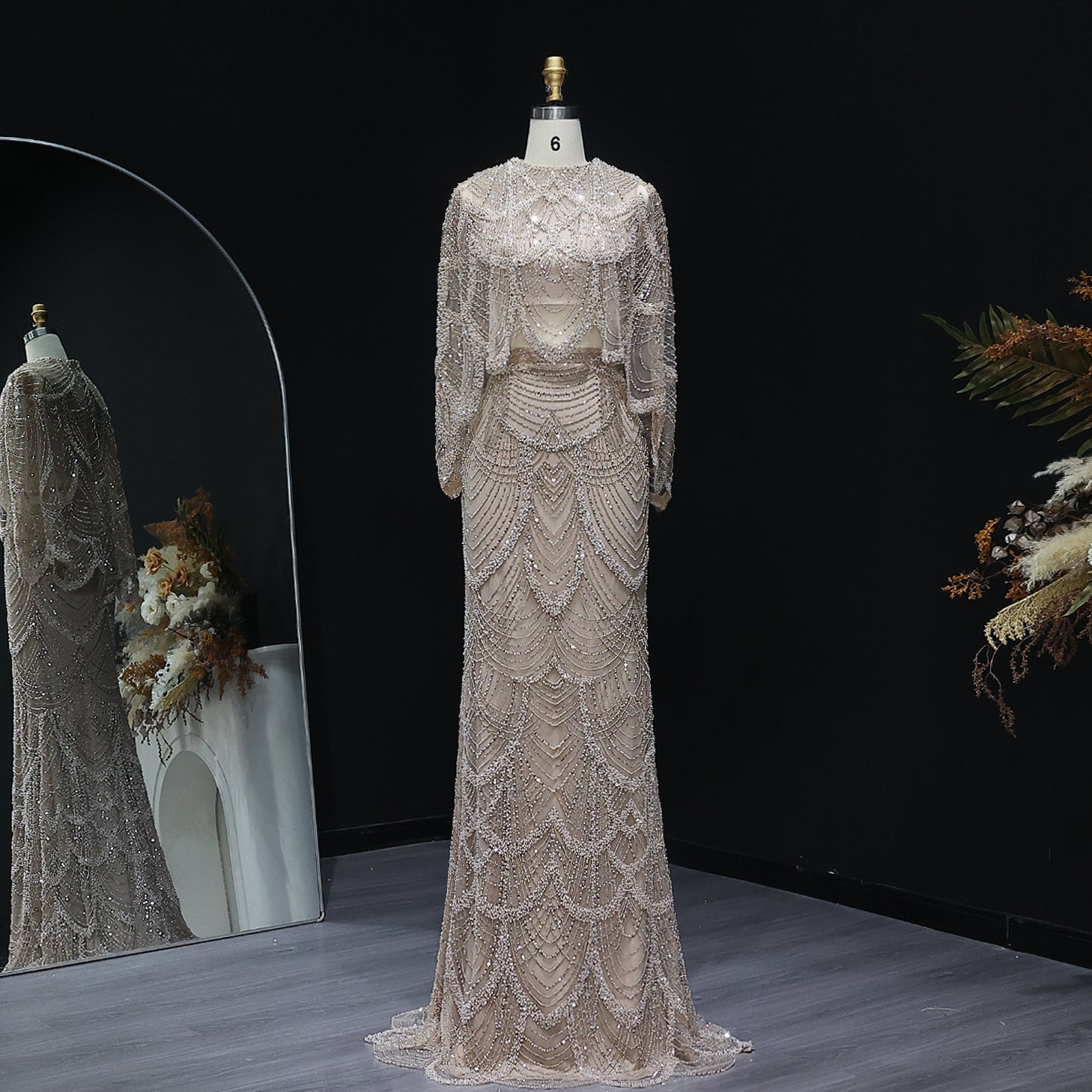 Luxury Beaded Nude Two Pieces Evening Dress SS646
