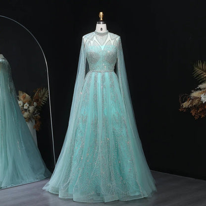 Luxury Pink Evening Dress with Cape Sleeves SS050