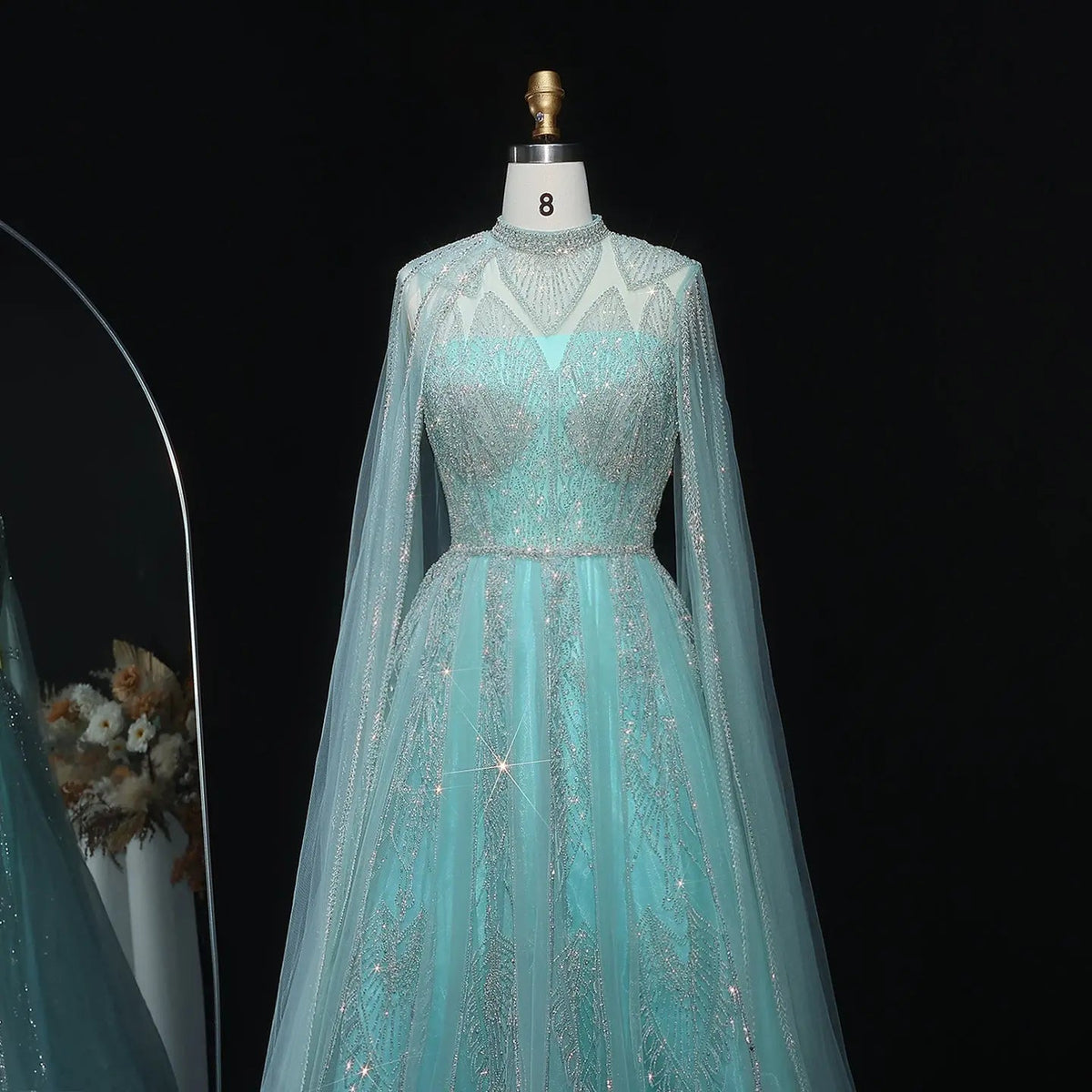 Luxury Pink Evening Dress with Cape Sleeves SS050