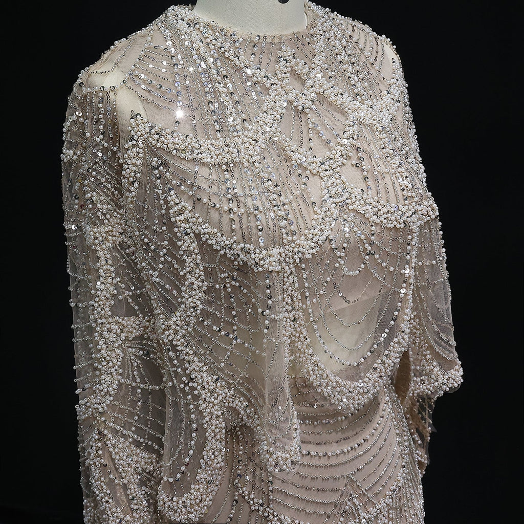 Luxury Beaded Nude Two Pieces Evening Dress SS646