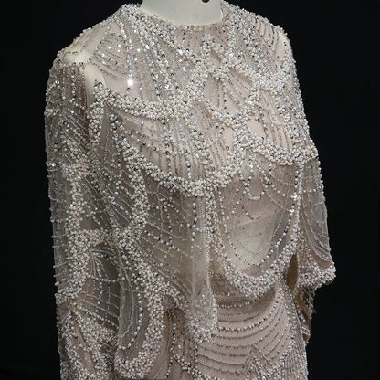 Luxury Beaded Nude Two Pieces Evening Dress SS646