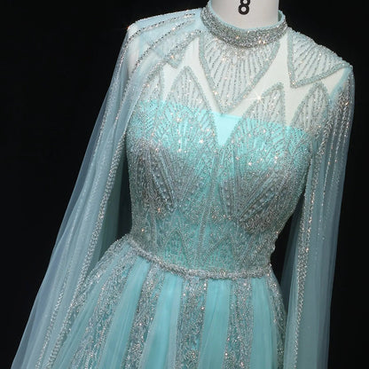 Luxury Pink Evening Dress with Cape Sleeves SS050