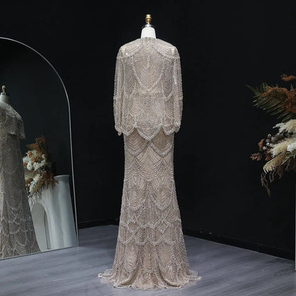 Luxury Beaded Nude Two Pieces Evening Dress SS646