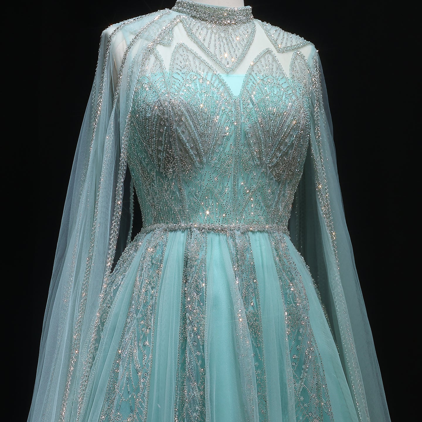 Luxury Pink Evening Dress with Cape Sleeves SS050