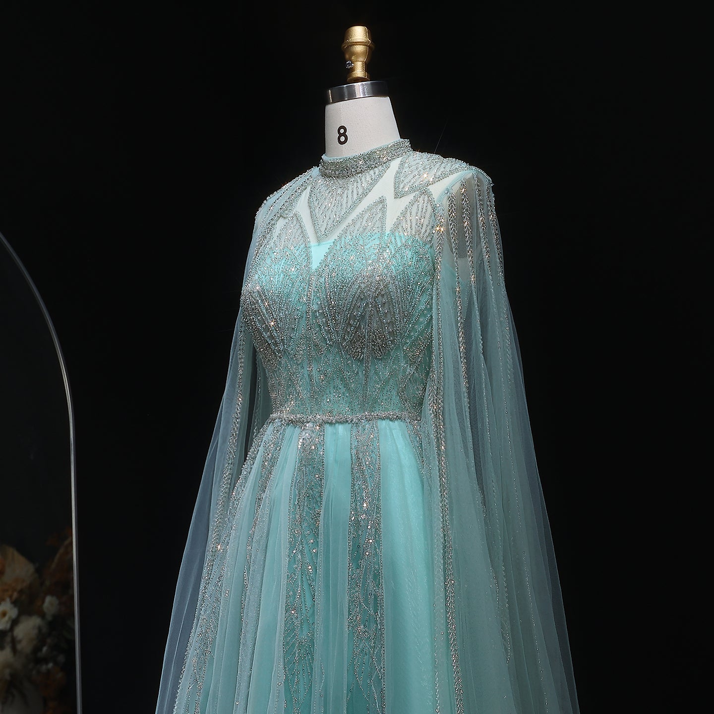 Luxury Pink Evening Dress with Cape Sleeves SS050