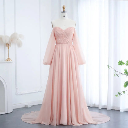 Elegant Off Shoulder White Chiffon Evening Dress SF360