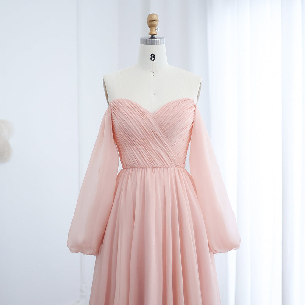 Elegant White Long Sleeves A-Line Evening Dress with Train SF360