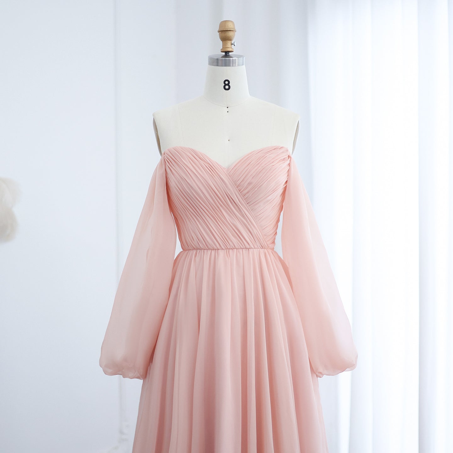 Elegant White Long Sleeves A-Line Evening Dress with Train SF360