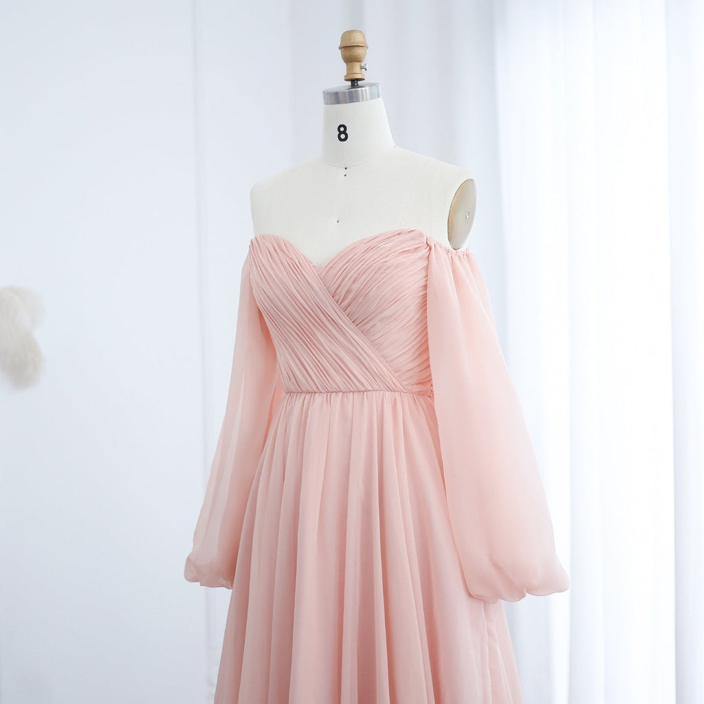 Elegant White Long Sleeves A-Line Evening Dress with Train SF360