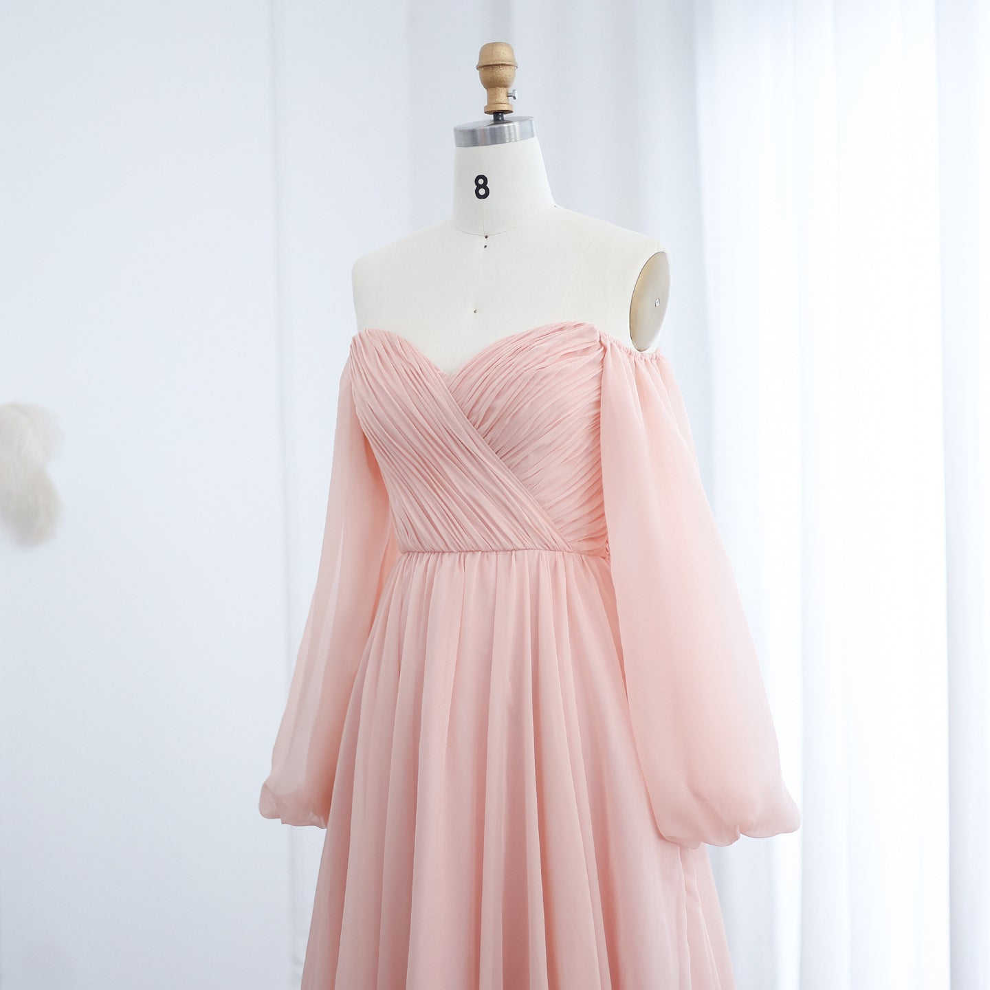 Elegant White Long Sleeves A-Line Evening Dress with Train SF360