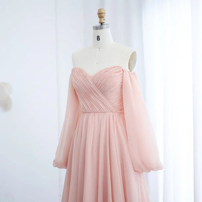 Elegant Off Shoulder White Chiffon Evening Dress SF360