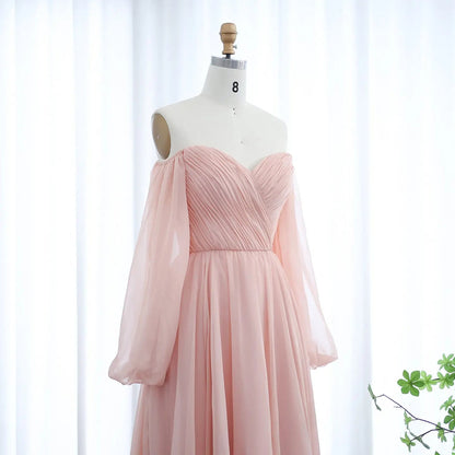 Elegant Off Shoulder White Chiffon Evening Dress SF360