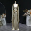 Elegant Beaded Champagne Draped Evening Dress with Cape SF198