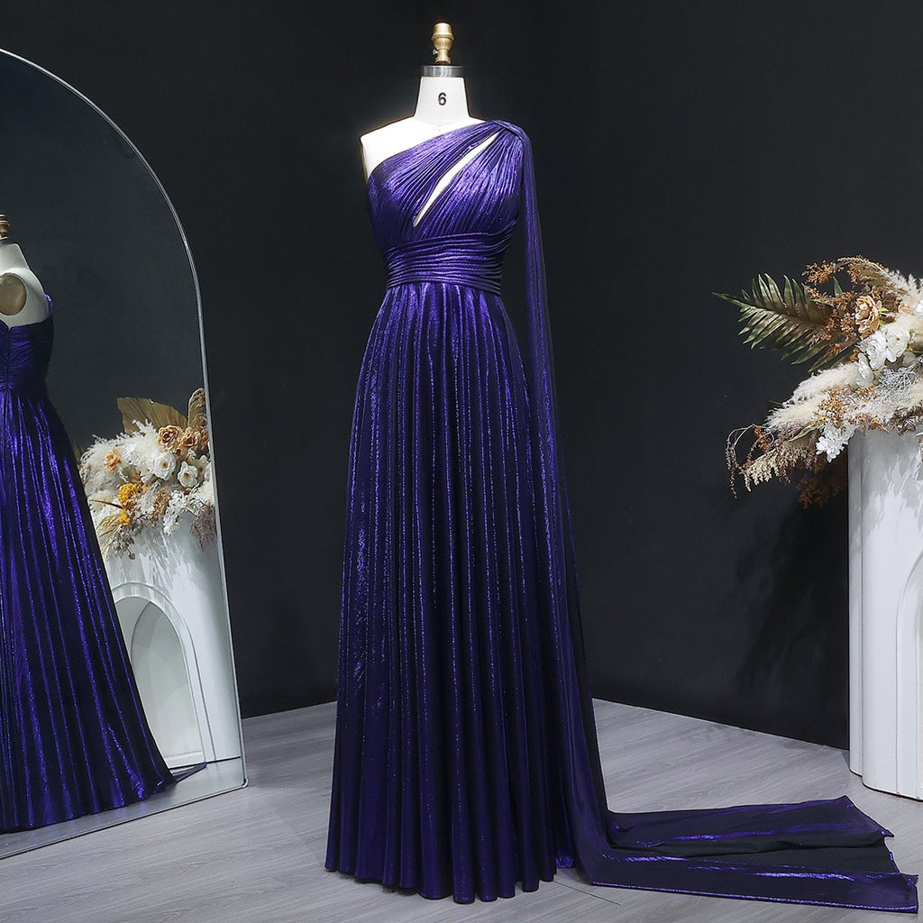 Elegant Purple Mermaid Evening Dress with Cape Sleeve SF019