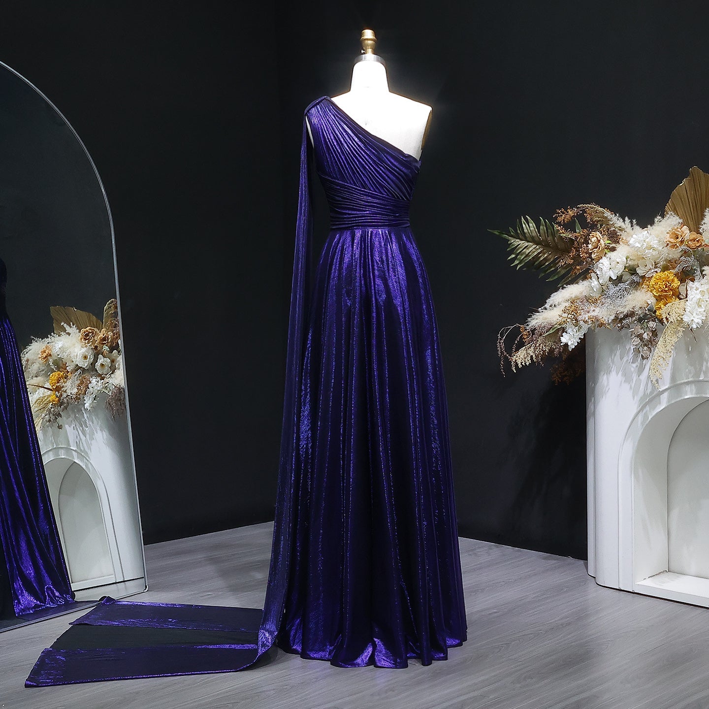 Elegant Purple Mermaid Evening Dress with Cape Sleeve SF019