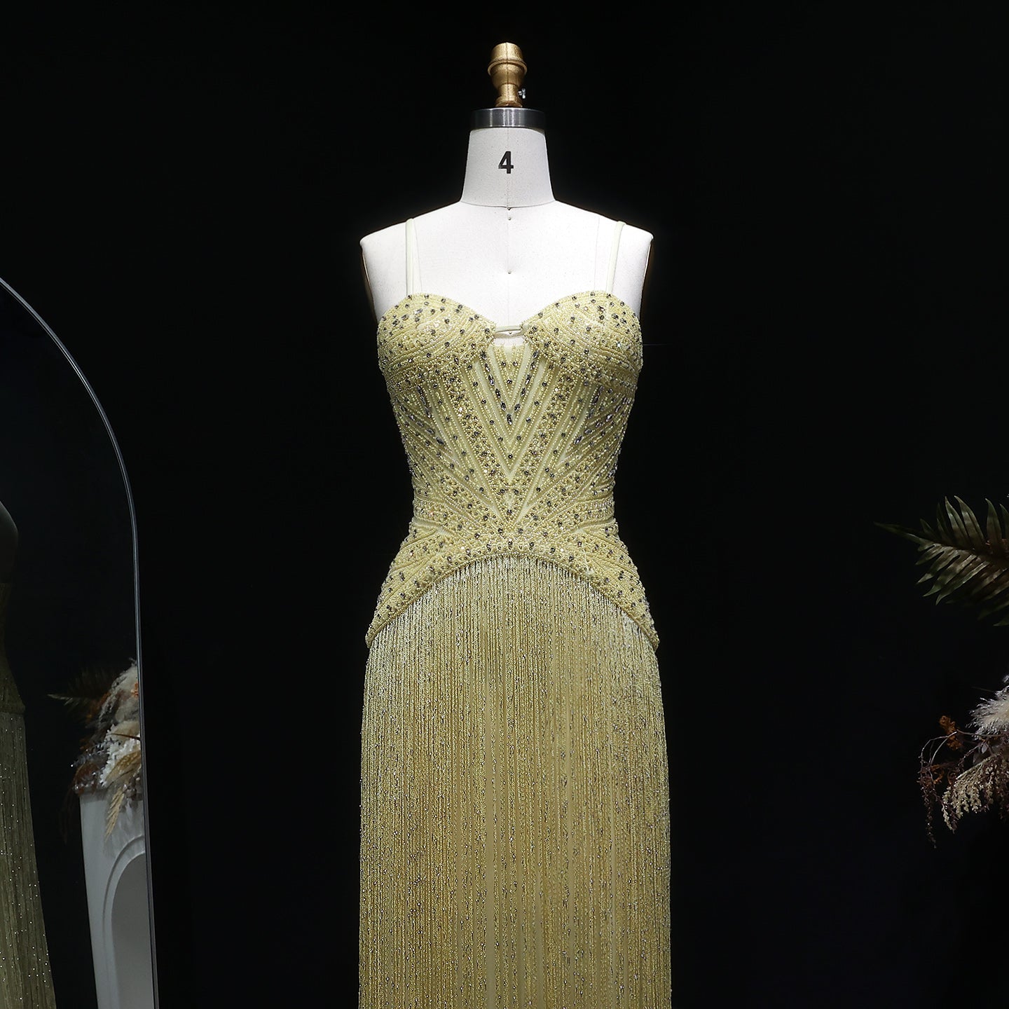 Luxury Yellow Beaded Tassel Formal Mermaid Evening Dress SS522