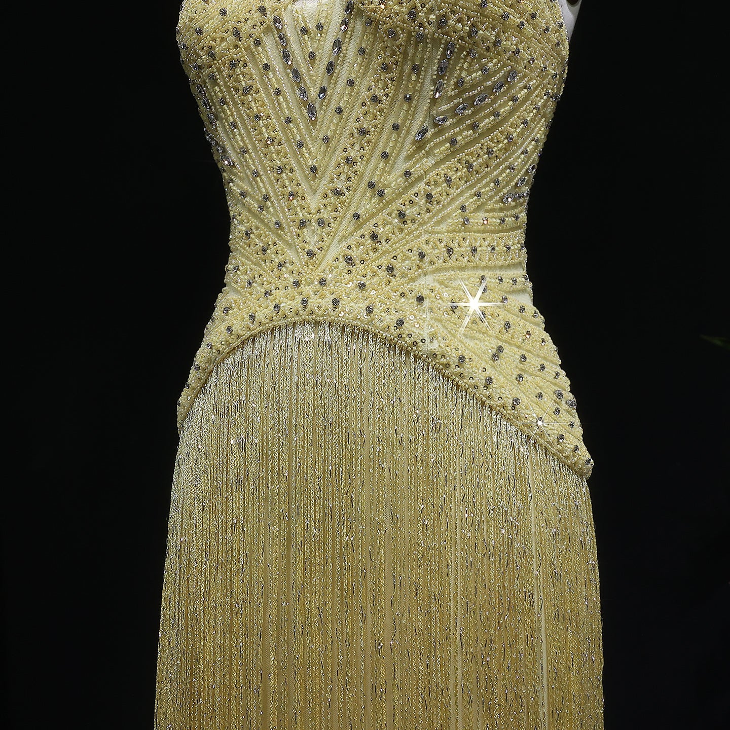 Luxury Yellow Beaded Tassel Formal Mermaid Evening Dress SS522