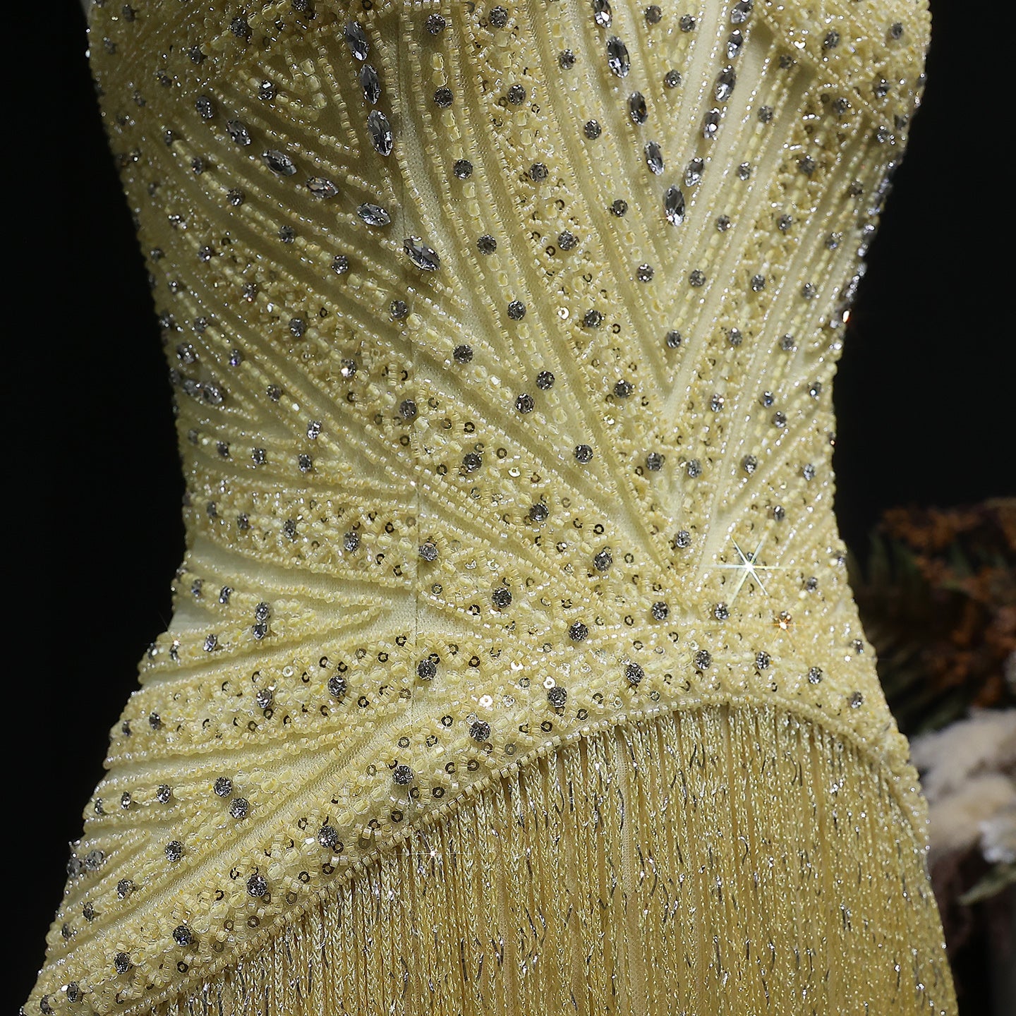 Luxury Yellow Beaded Tassel Formal Mermaid Evening Dress SS522