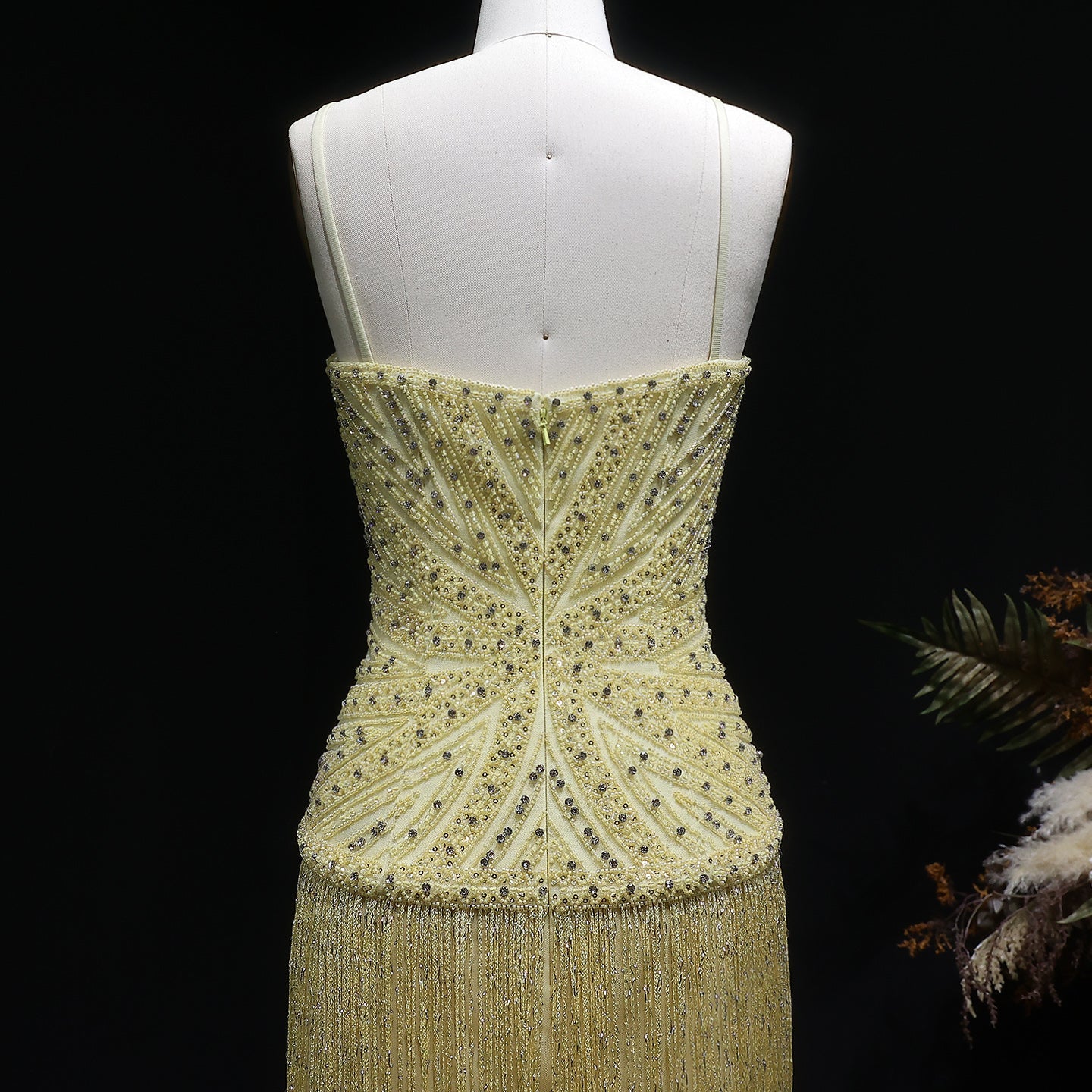 Luxury Yellow Beaded Tassel Formal Mermaid Evening Dress SS522