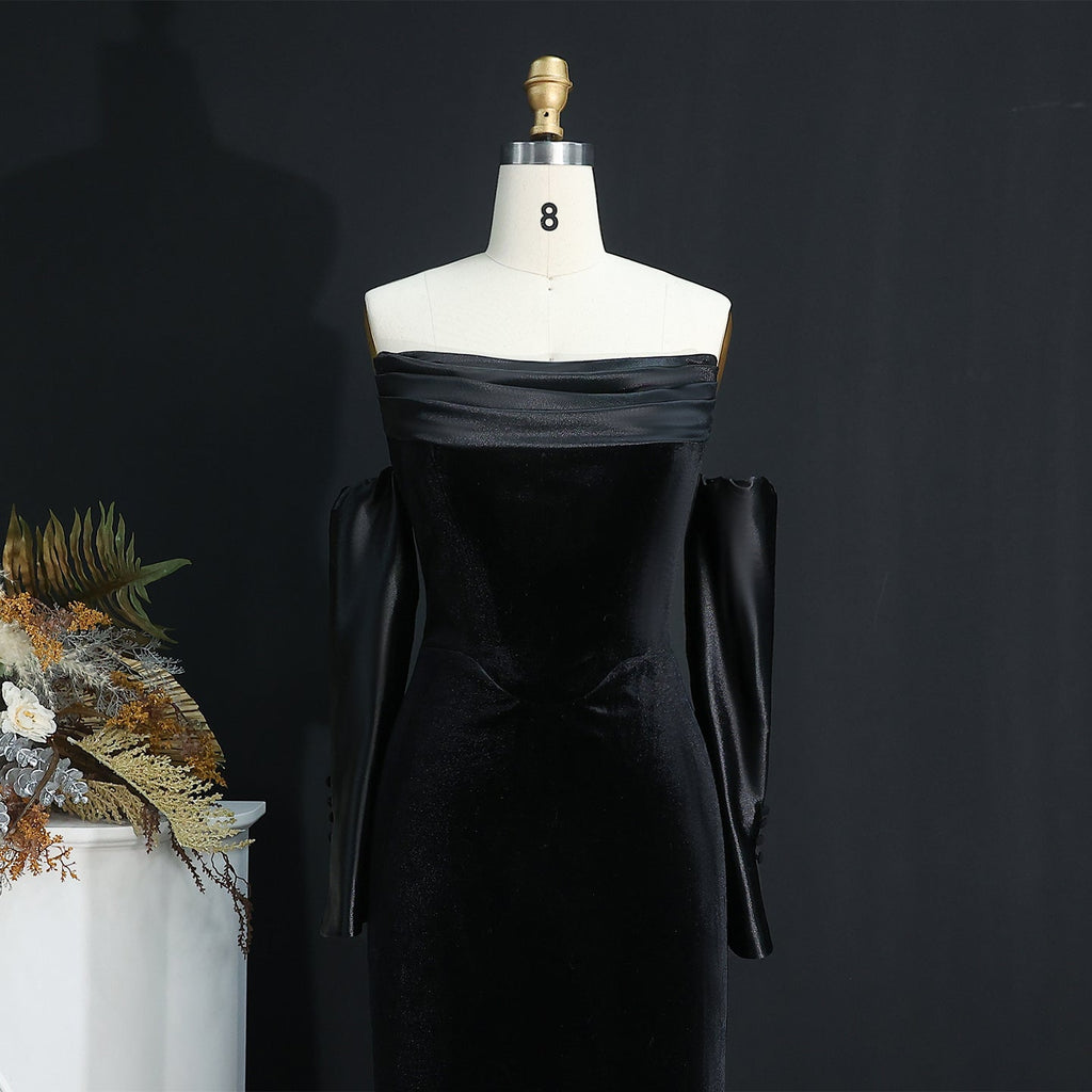 Elegant Velvet Strapless Evening dress with Sleeves SF355