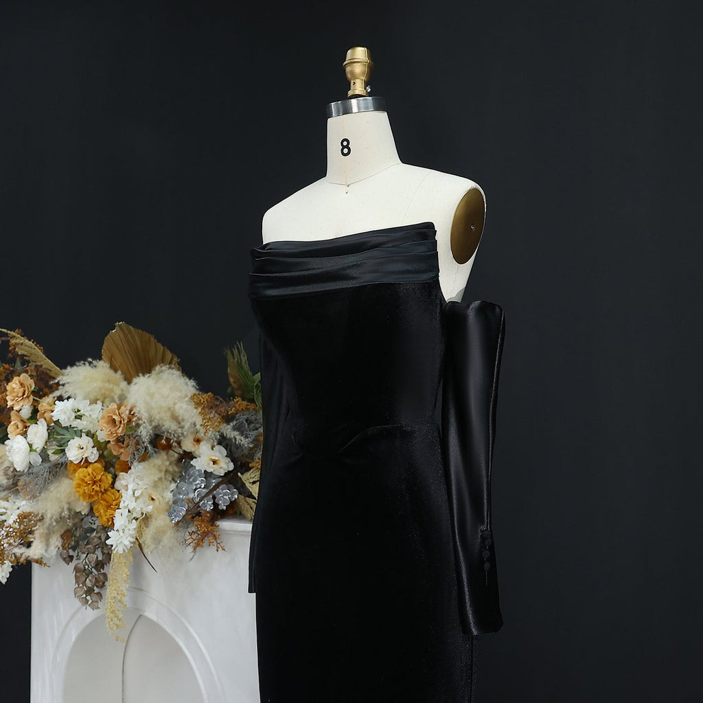 Elegant Velvet Strapless Evening dress with Sleeves SF355