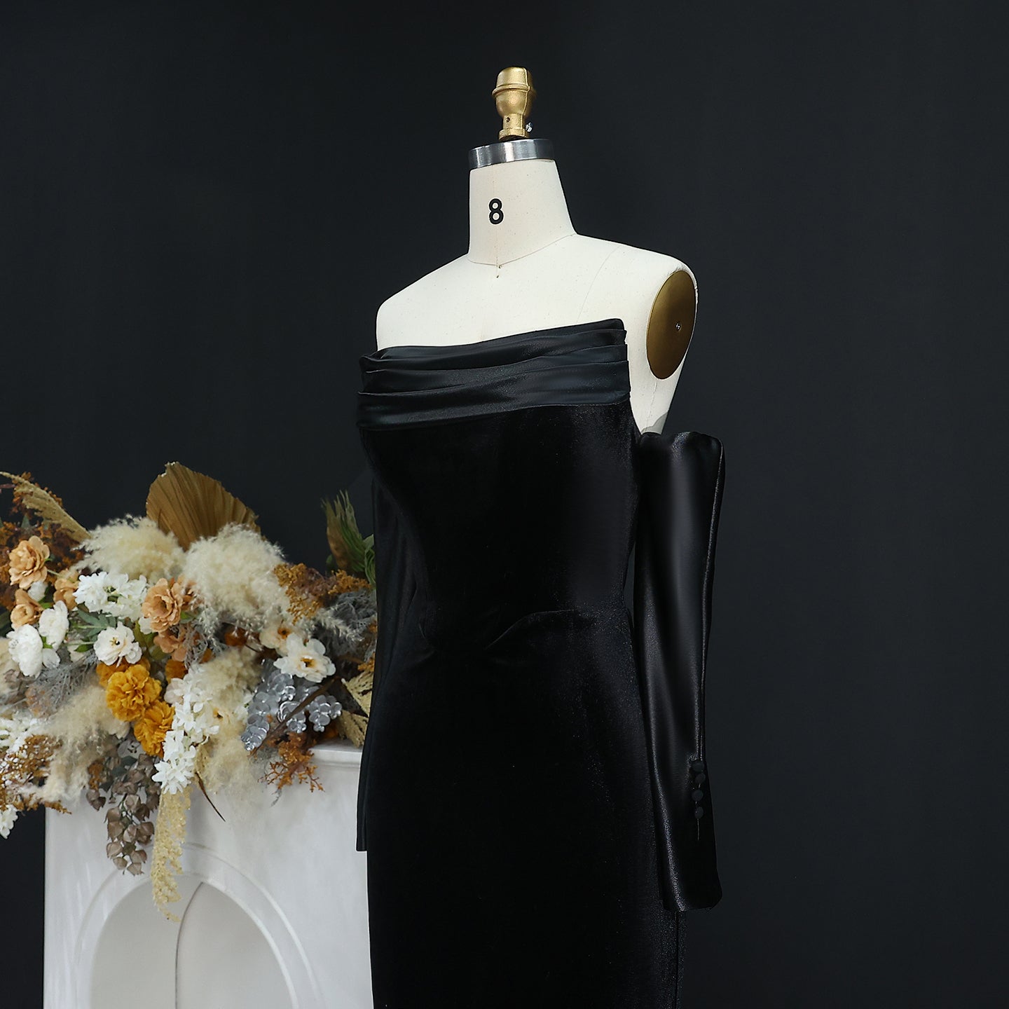 Elegant Velvet Strapless Evening dress with Sleeves SF355