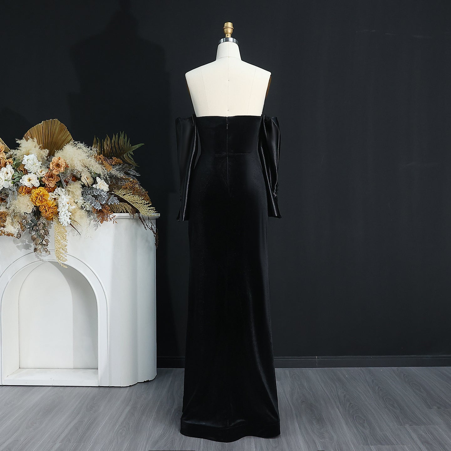 Elegant Velvet Strapless Evening dress with Sleeves SF355