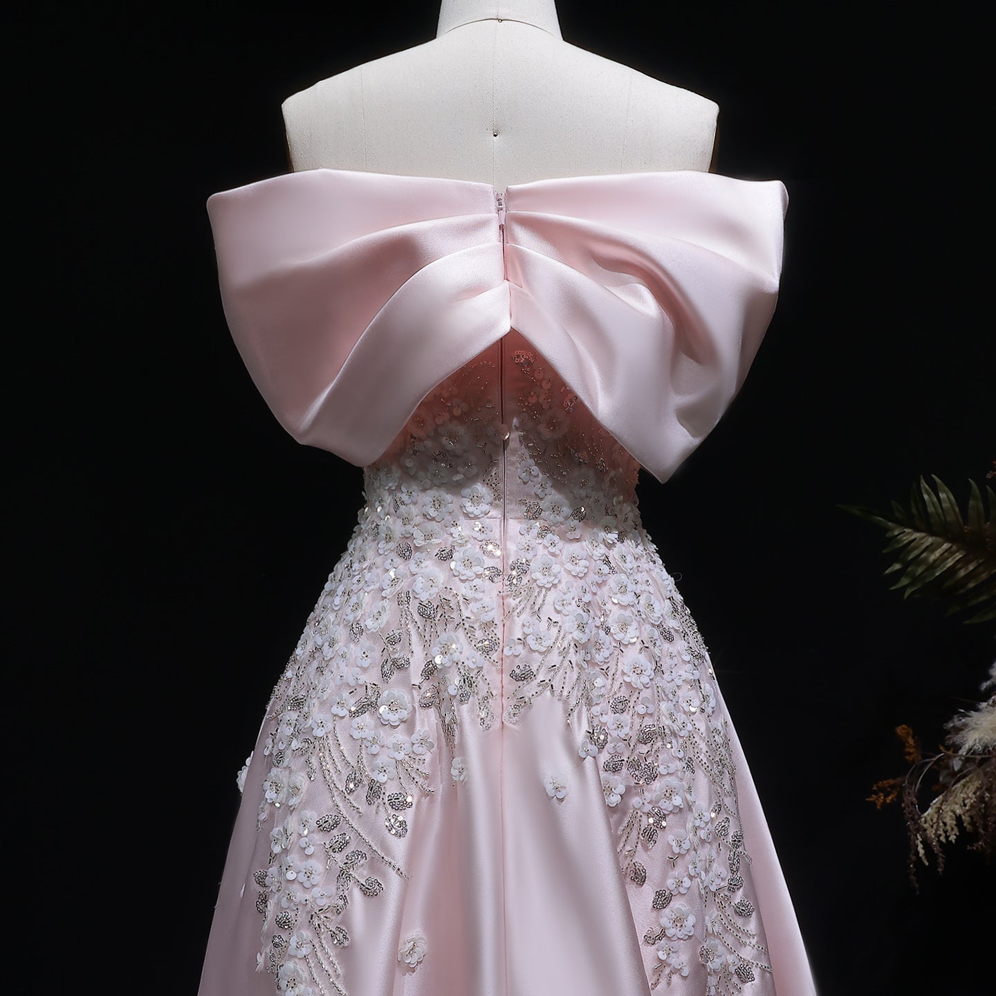 Luxury Pink 3D Floral Satin Sequin Embroidered Evening Dress XD032