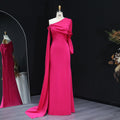 Elegant Fuchsia One Shoulder Evening Dress with Cape SF074