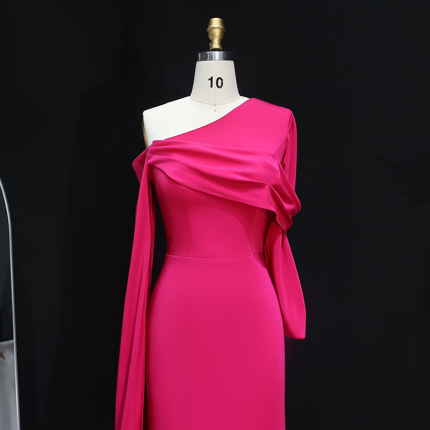 Elegant Fuchsia One Shoulder Evening Dress with Cape SF074