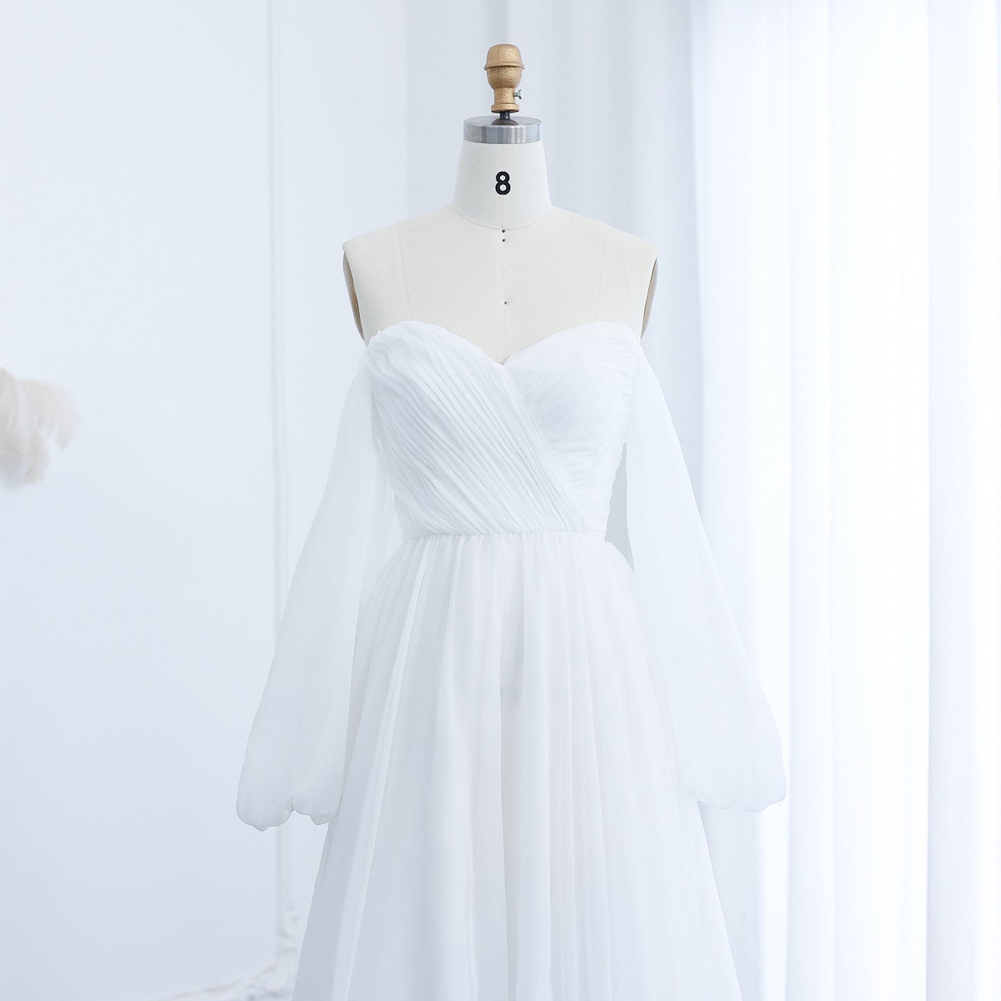 Elegant White Long Sleeves A-Line Evening Dress with Train SF360