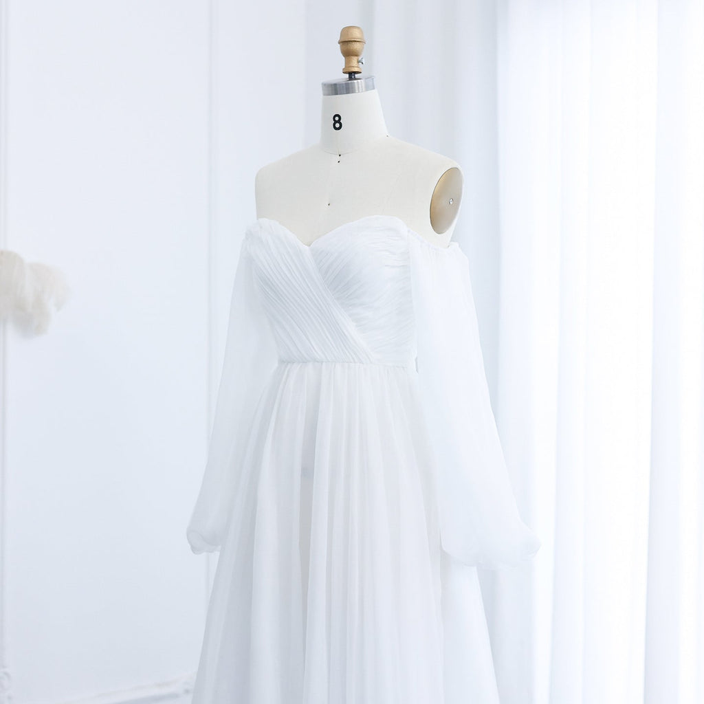Elegant White Long Sleeves A-Line Evening Dress with Train SF360
