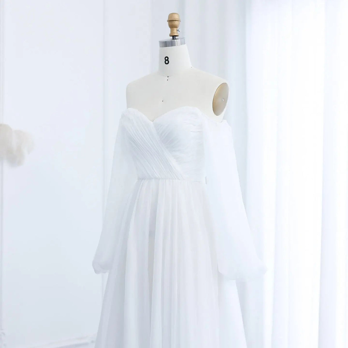 Elegant Off Shoulder White Chiffon Evening Dress SF360