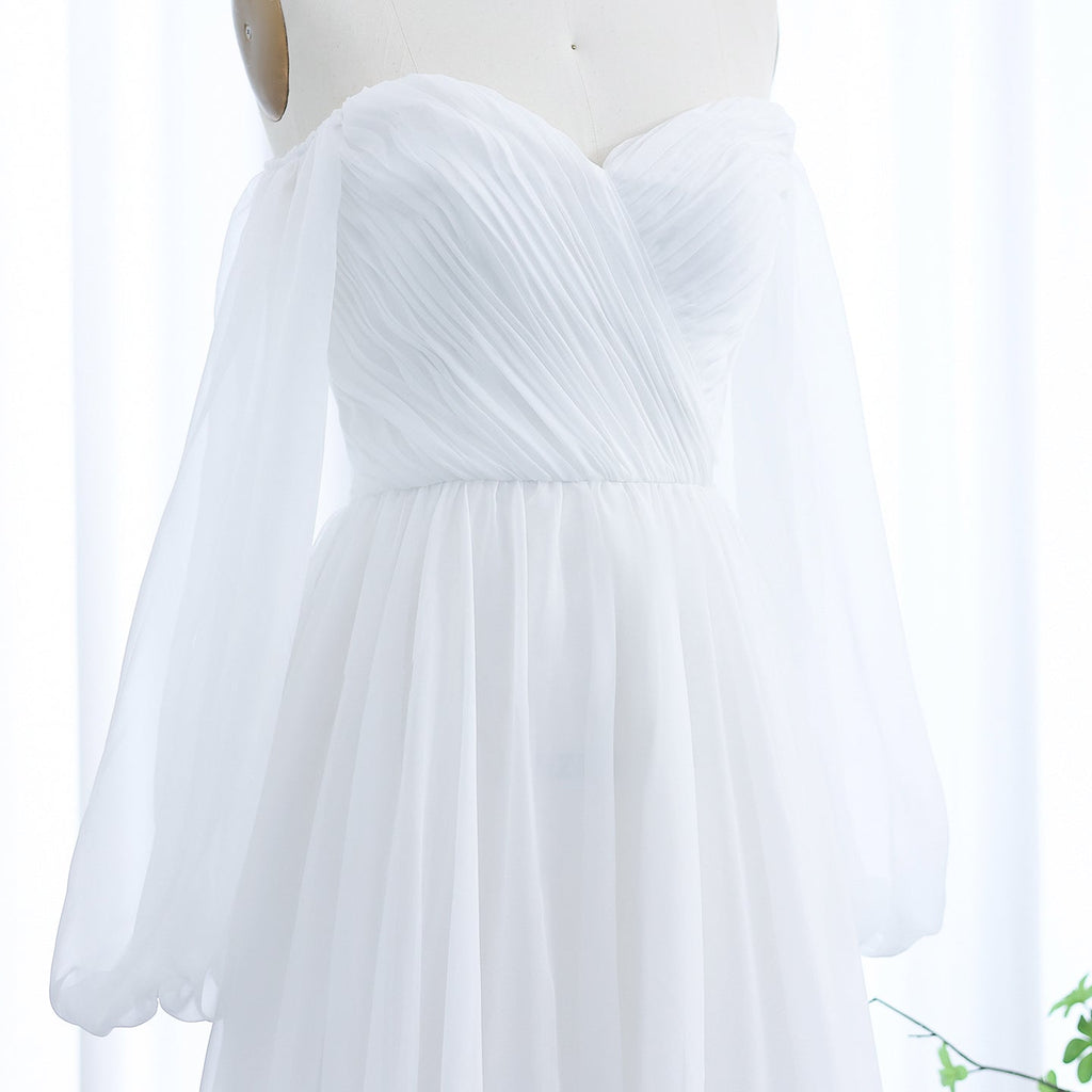 Elegant White Long Sleeves A-Line Evening Dress with Train SF360