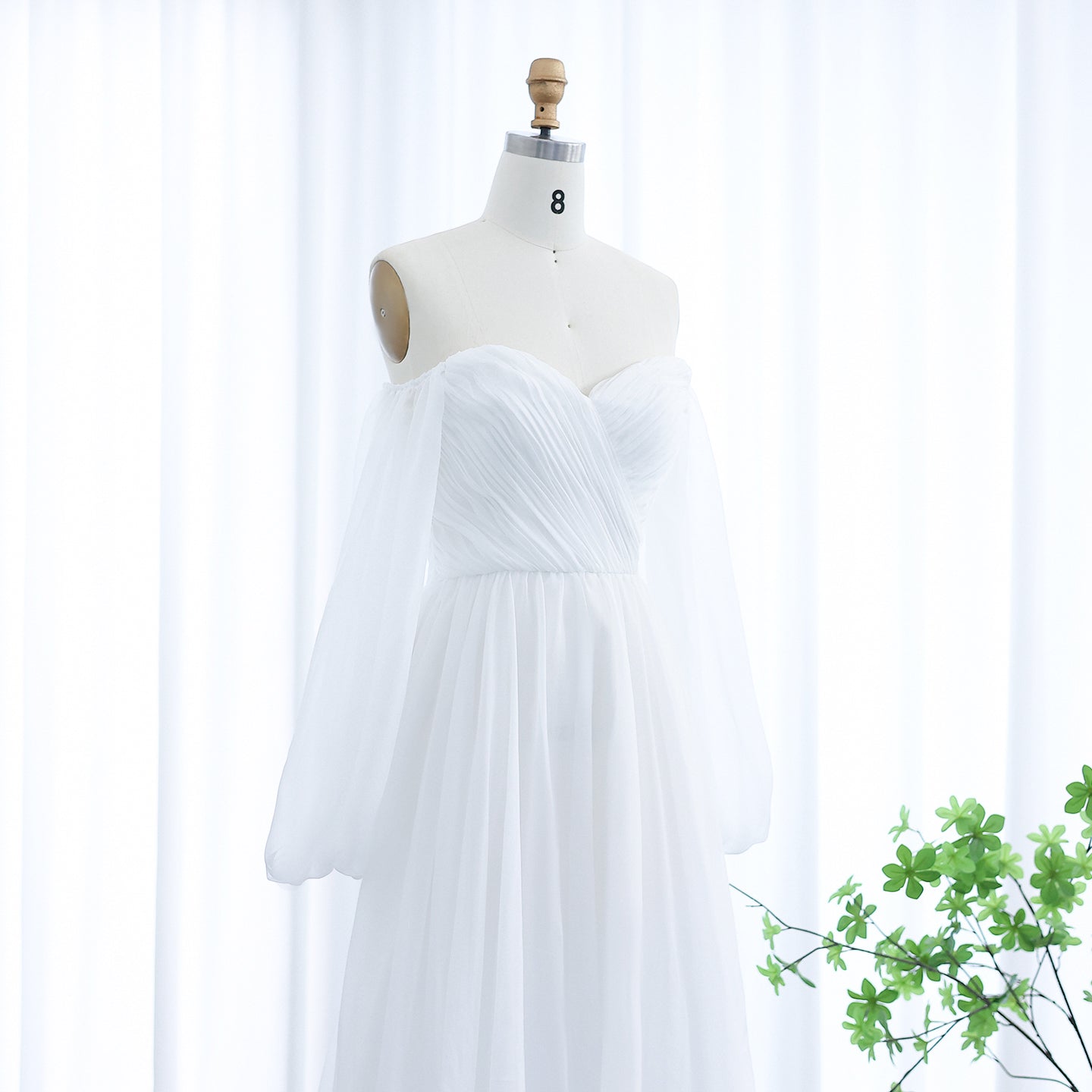 Elegant White Long Sleeves A-Line Evening Dress with Train SF360