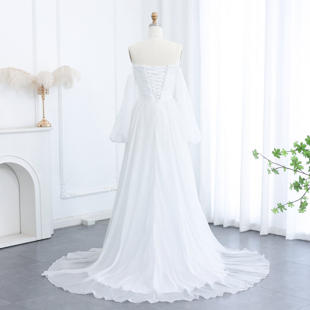 Elegant White Long Sleeves A-Line Evening Dress with Train SF360
