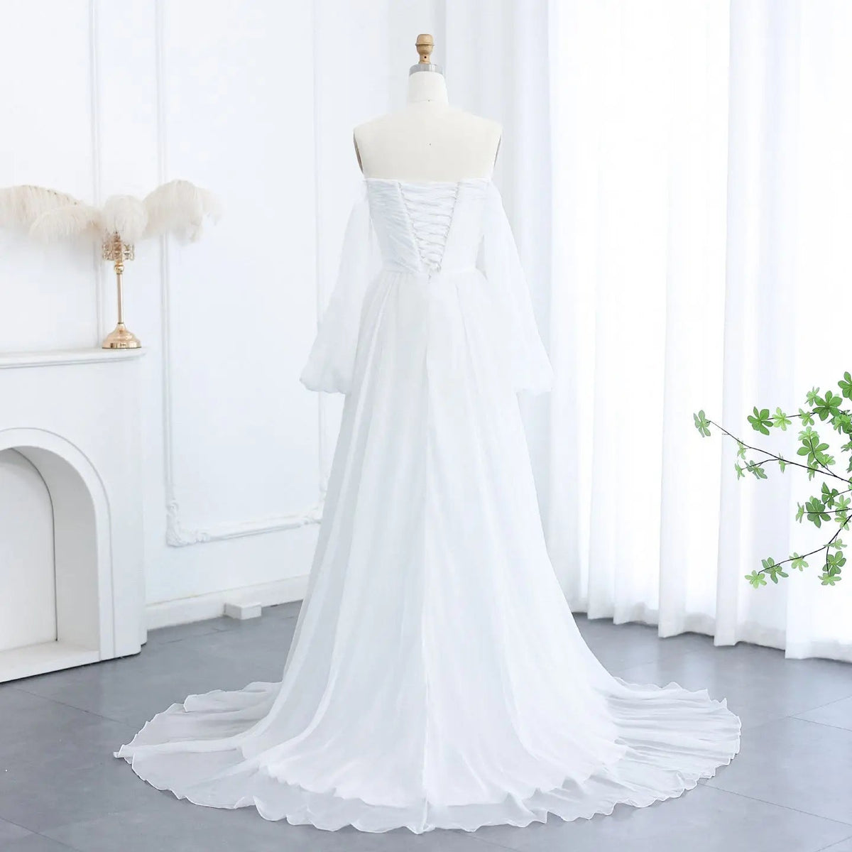 Elegant Off Shoulder White Chiffon Evening Dress SF360