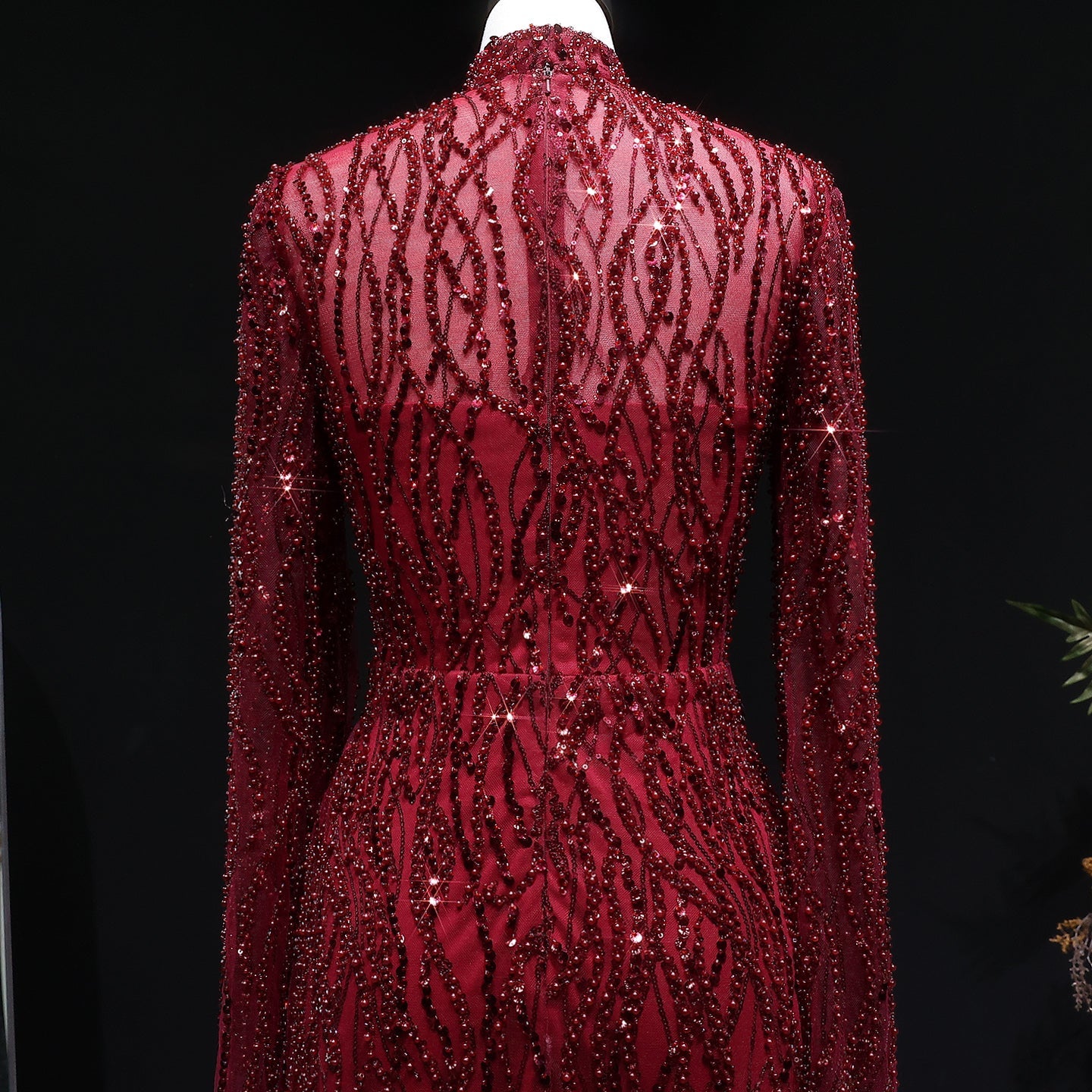 Elegant Dusty Pink Beaded Sparkle Long Sleeve Evening Dress SS621