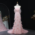 Elegant Pink 3D Flowers Off Shoulder Evening dress SF383