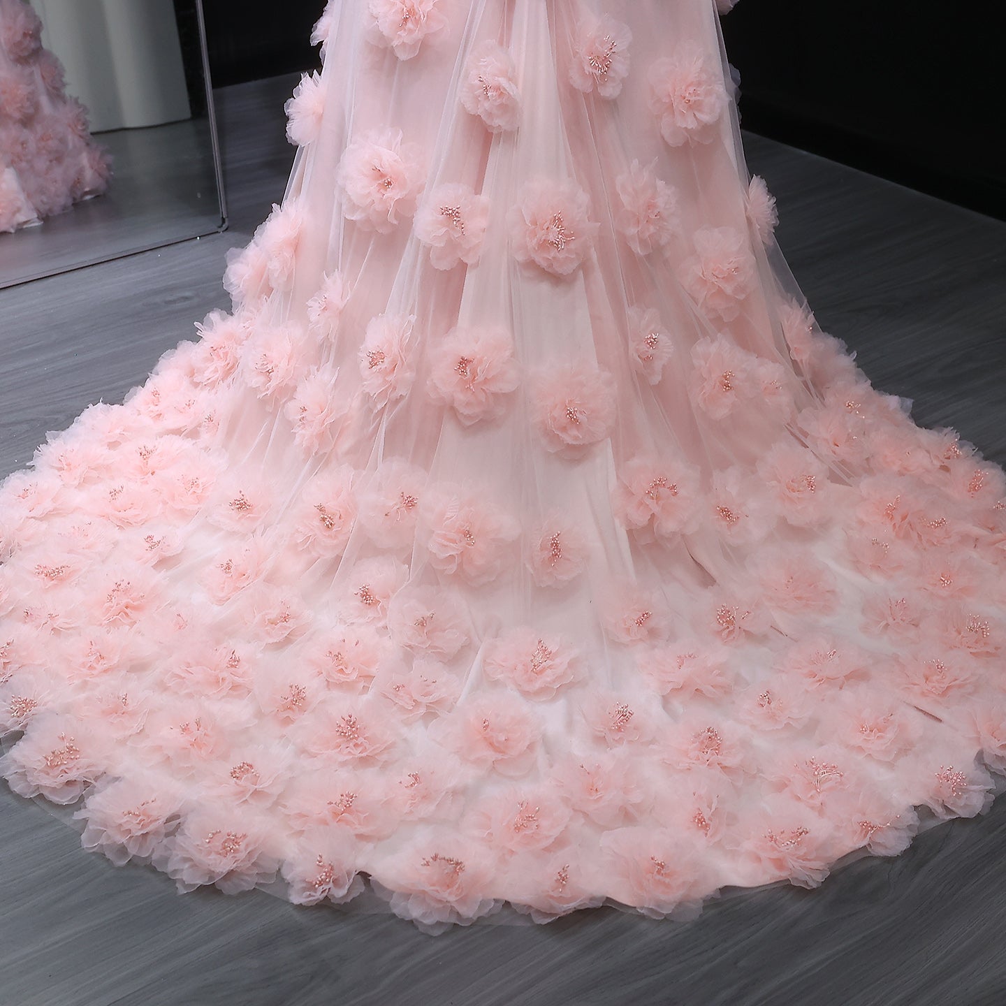 Elegant Pink 3D Flowers Off Shoulder Evening dress SF383