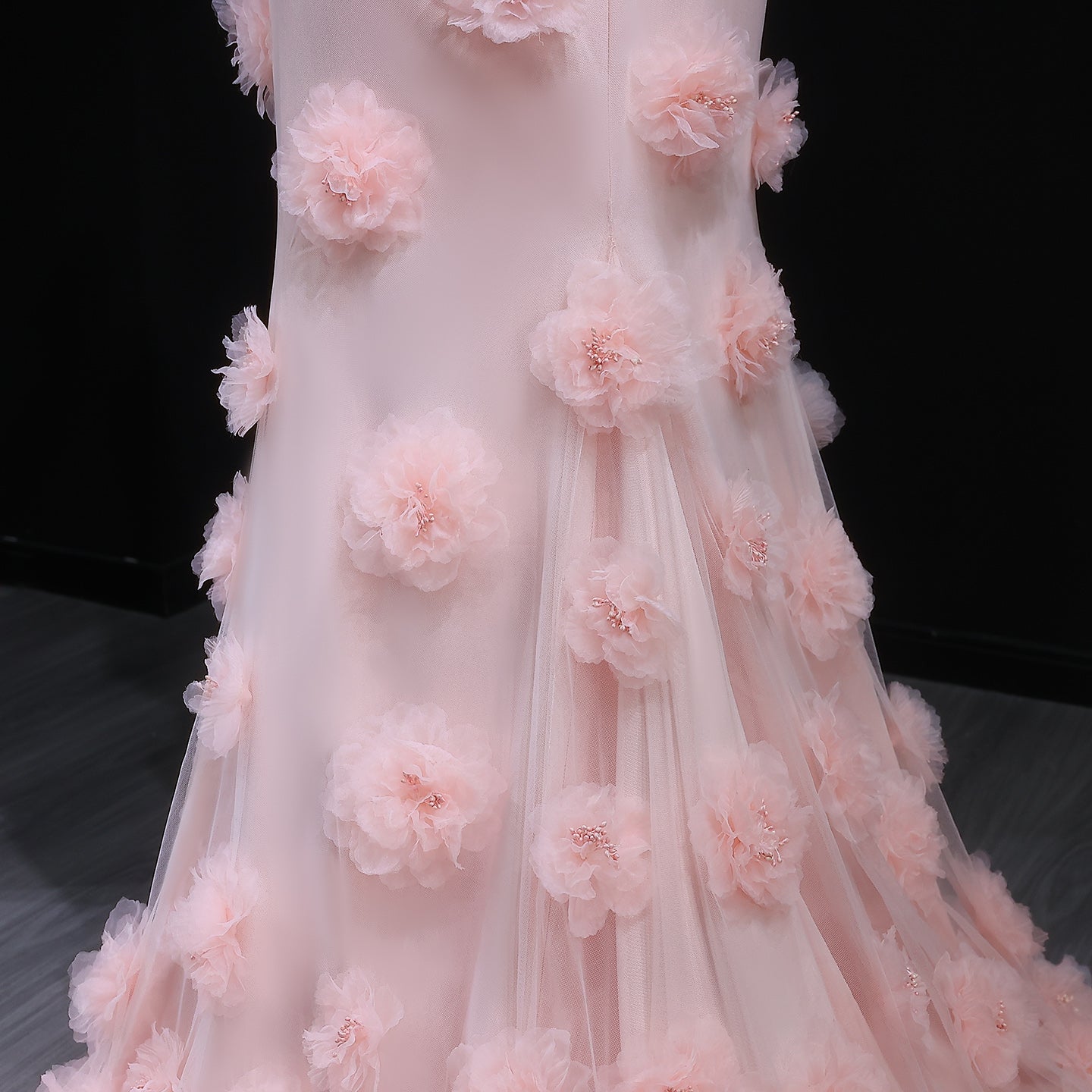 Elegant Pink 3D Flowers Off Shoulder Evening dress SF383