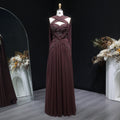 Luxury Brown Halter Neck Ruched Evening Dress with Cape SF460