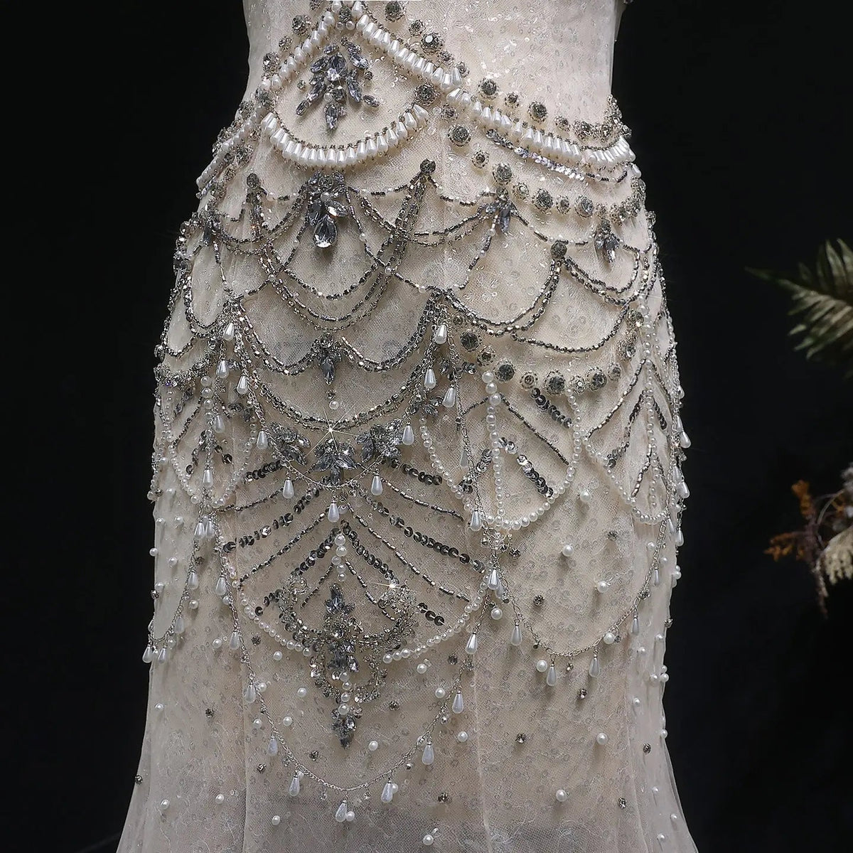 Romantic Nude Beaded Mermaid Evening Dress with High Neck Statement Collar SS380