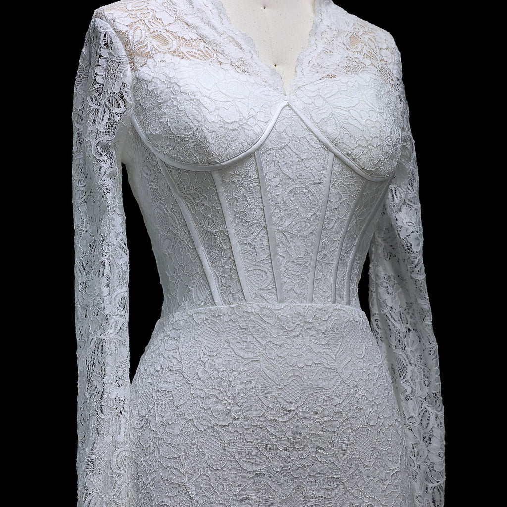 Elegant White Lace Long Sleeve Evening Dress SF122
